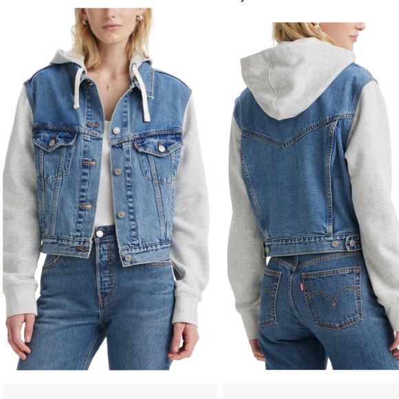 Levi's Jackets & Blazers - Levi’s Women's Hybrid Denim Hoodie Trucker Jacket Blue Gray 100% Cotton size S